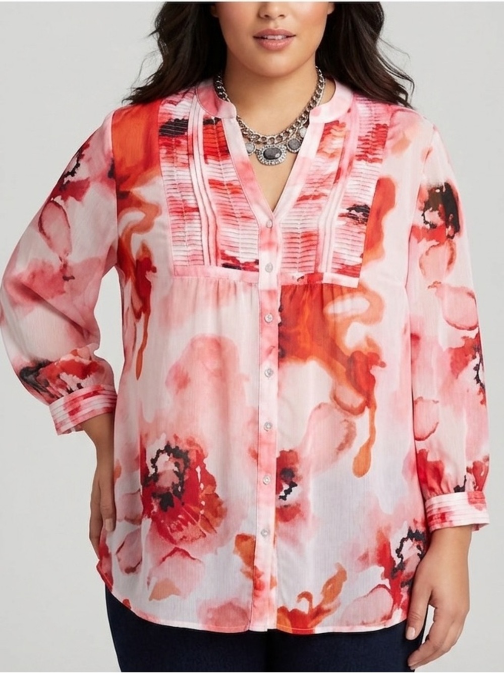 JONES NEW YORK White Blouse with Poppies size Large